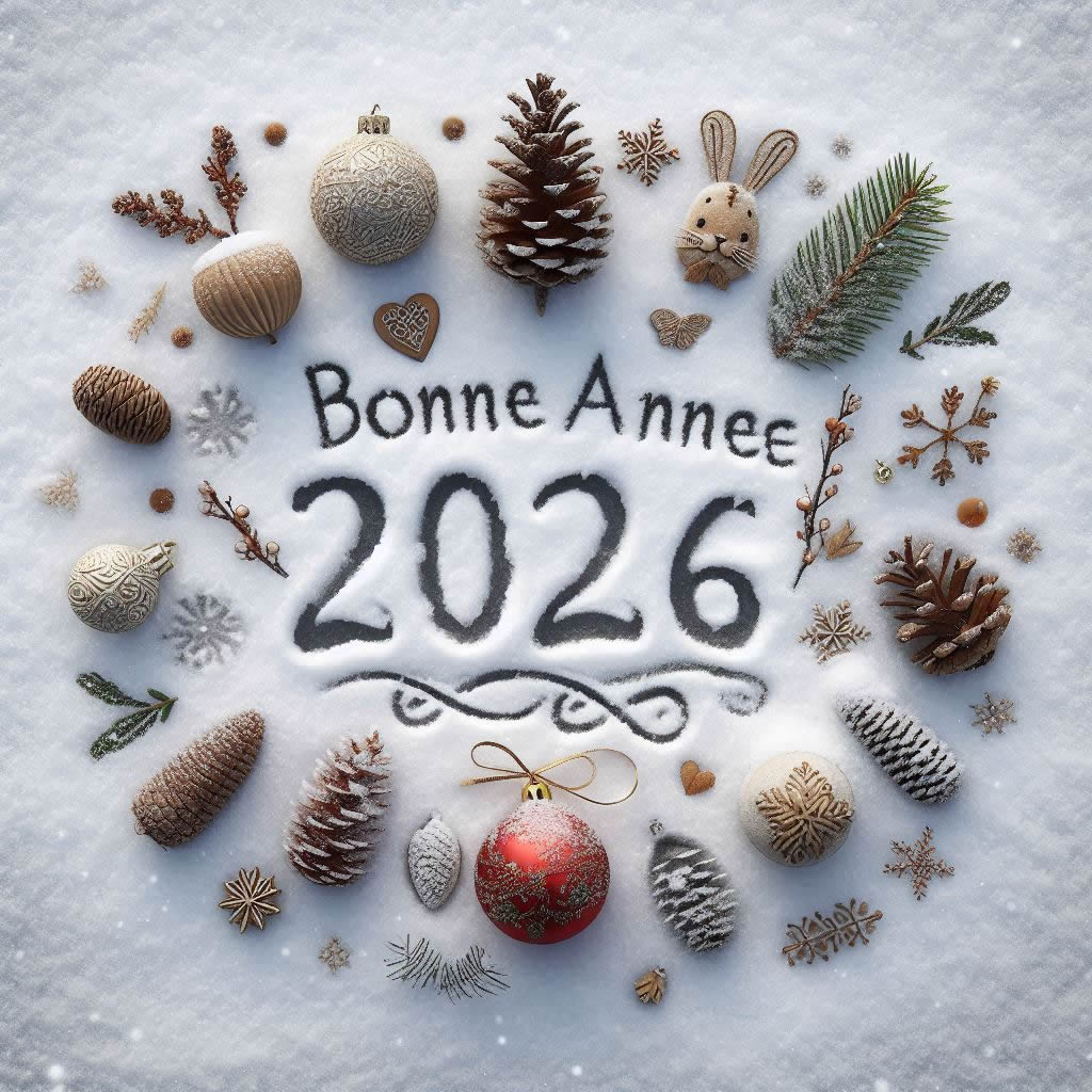 Carte de voeux Bonne année 2026 sur la neige