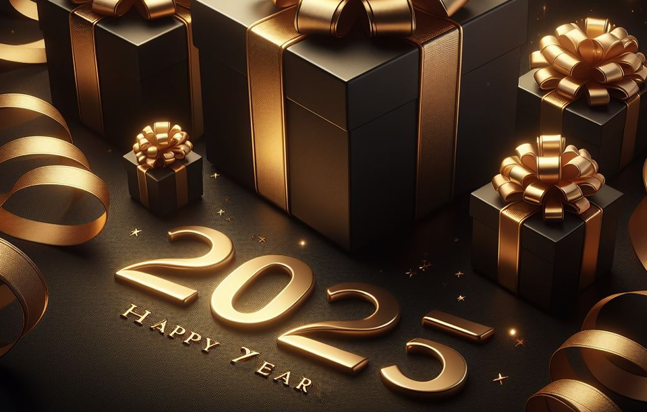 Image élégante avec texte 2024 Happy New Year avec lettrage d'or 
