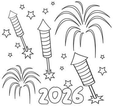 Coloriage feu d'artifice nouvel an 2027