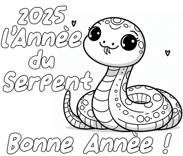 Coloriage avec l'année du serpent de bois