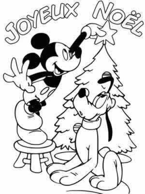 Coloriage  Mickey et le mignon Pluto avec sapin de Noël