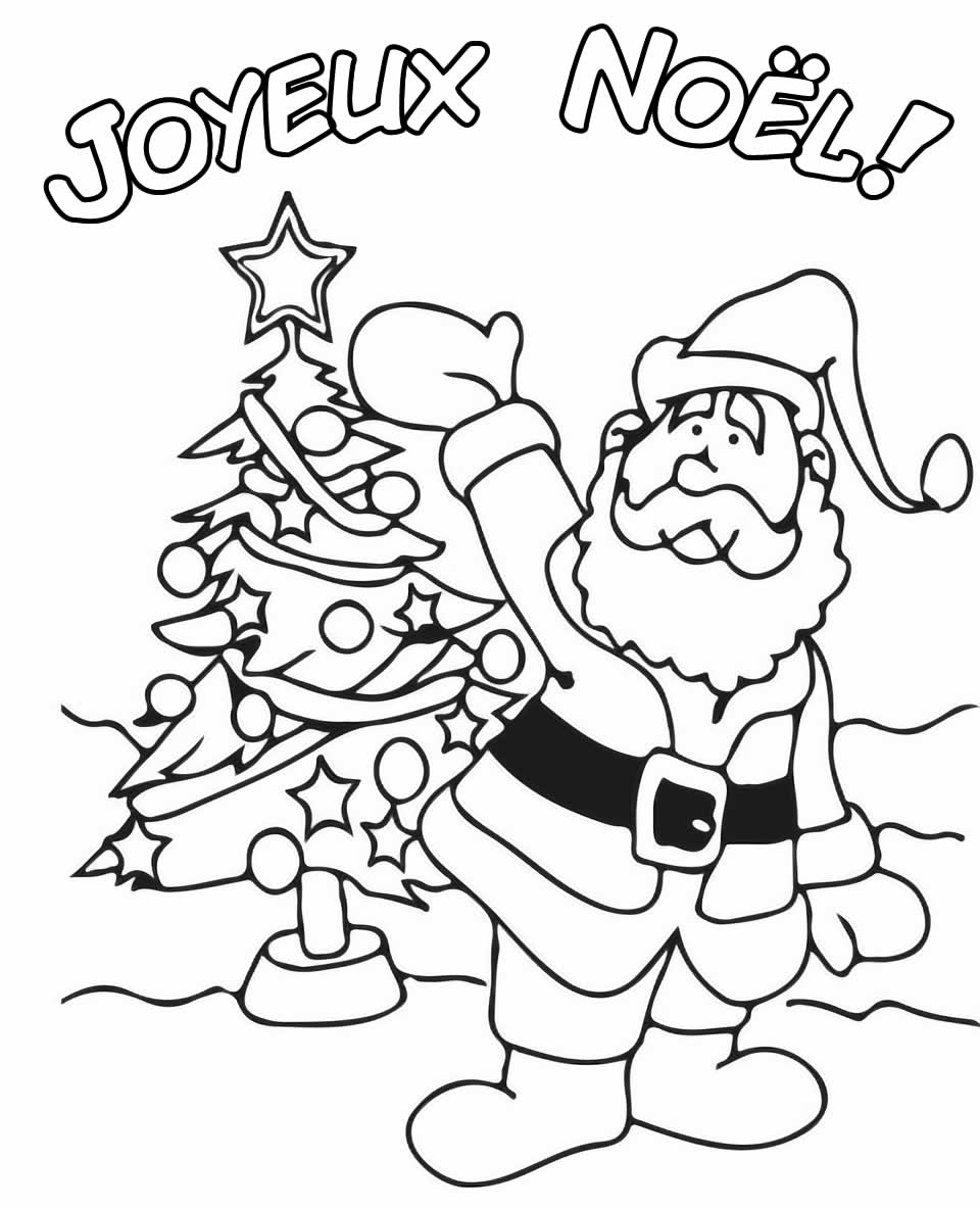 Coloriage père Noël avec sapin de Noël