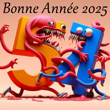 image drôle avec 2025 mangeant l'ancienne année