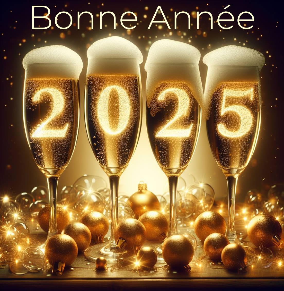 Image 2025 avec quatre flûtes pleines de champagne