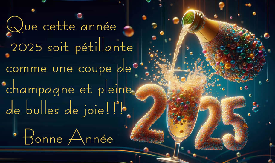 Que cette année 2025 soit pétillante comme une coupe de champagne et pleine de bulles de joie!!!