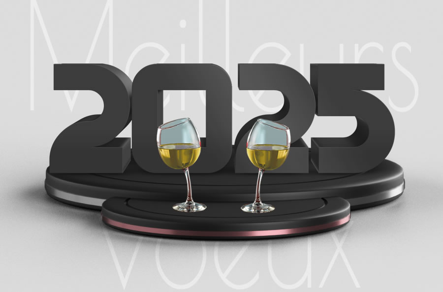 Image 2025 sur le podium avec deux coupes de champagne
