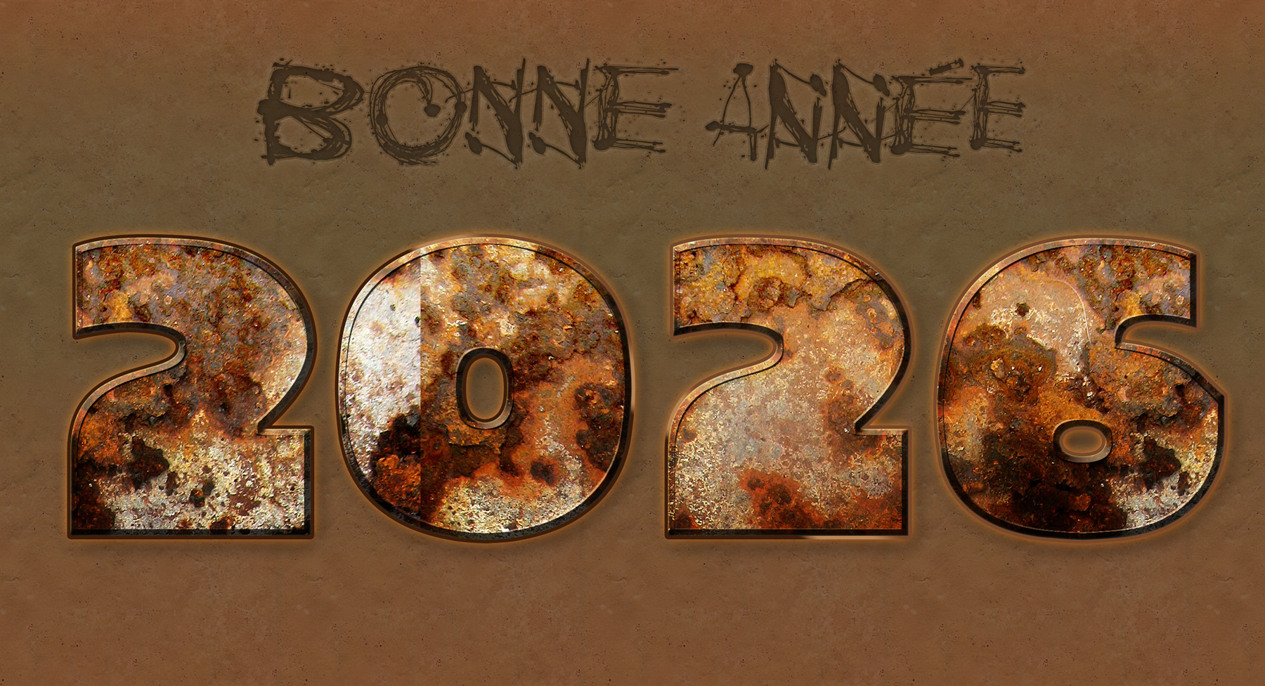 Image 3D Bonne Année 2026 effet rouillé