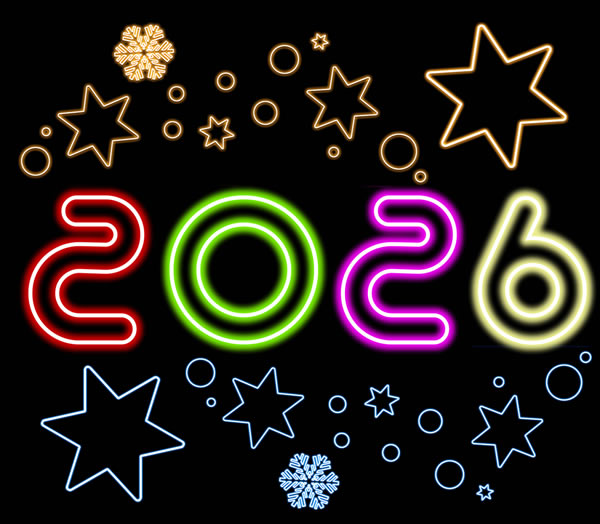Image 2027 multicolore comme des néons, des étoiles et des flocons de neige colorés