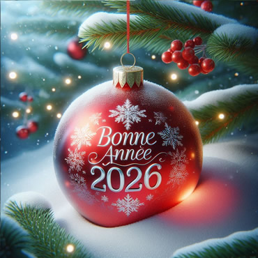 Image boule de Noël rouge avec texte Bonne Année 2027