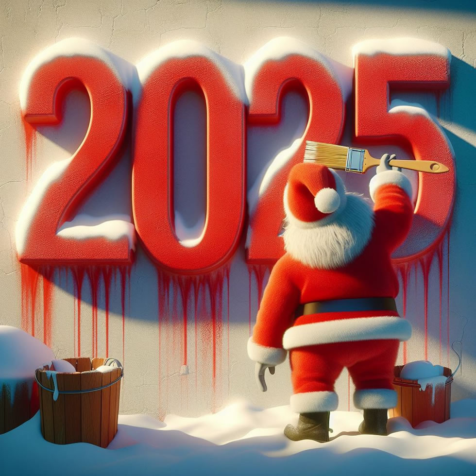 Père Noël peint la nouvelle année 2025